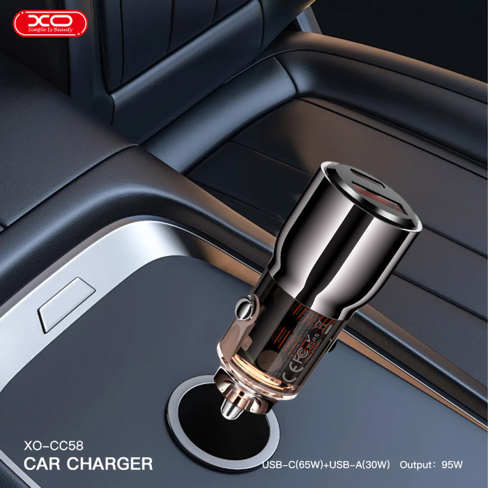 Автомобильное зарядное устройство Xo CC58 1xUSB-A/1xUSB-C 95W Car Charger Gray (CC58_TARNISH)