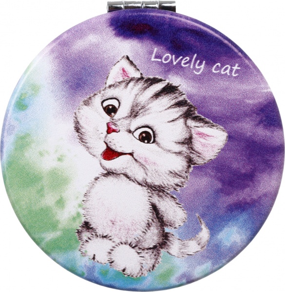 Зеркало карманное косметическое Лідер Канц Котик круглое 12 вариантов в ассортименте 