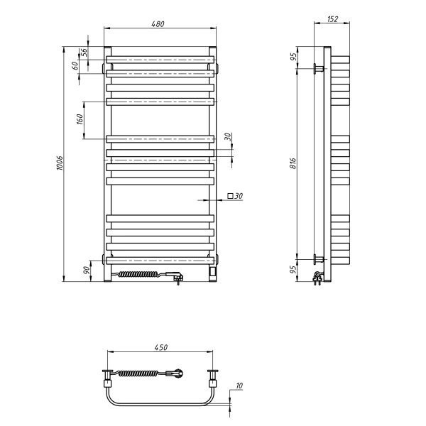 Рушникосушарка електрична NAVIN Stugna 480х1000 Sensor ліва біла (12-149153-4810) 