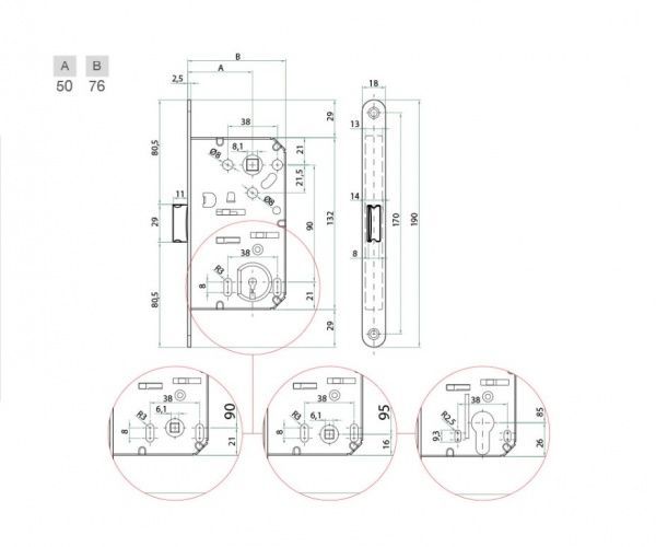 Дверний замок міжкімнатний Bonaiti PZ ST69/50 B-Bitter полірований хром