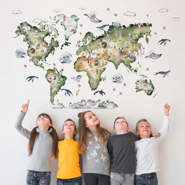 Наклейка Lipastick Детская карта EN с животными 200x120 см