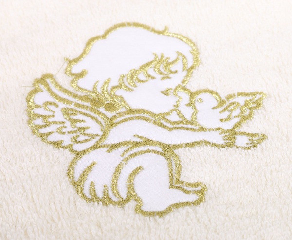 Полотенце махровое Україна Ангел с голубем 95х95 см молочный с золотым