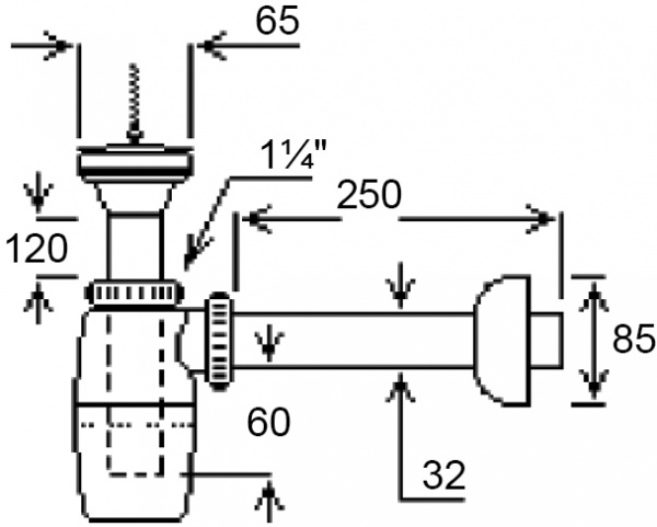 Сифон Ghidini для умывальника (с выпуском) Ø32