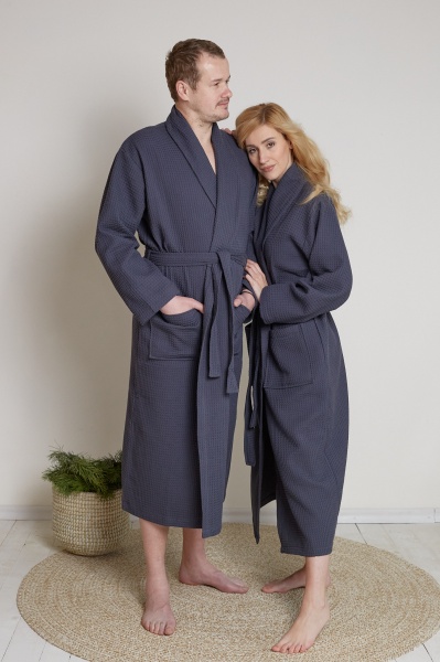 Халат вафельный Ideal 320 г/м.кв р. M темно-серый