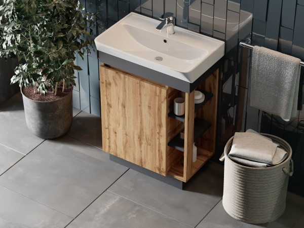 Тумба підлогова ЮВЕНТА Utah Ut-60 дуб вотан з умивальником Neon-60