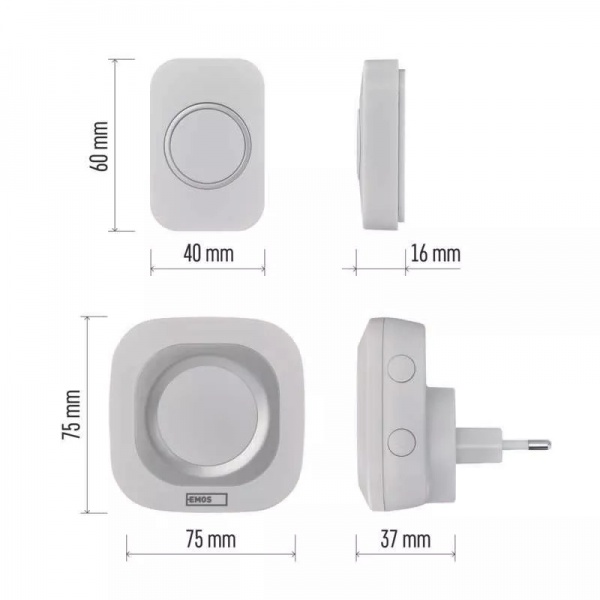 Звонок беспроводной в розетку Emos белый с серым P5733W