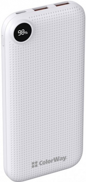 Внешний аккумулятор (Powerbank) ColorWay LCD USB QC3.0 + USB-C PD 22.5W 10000 mAh white (CW-PB100LPI3WT-PDD) 