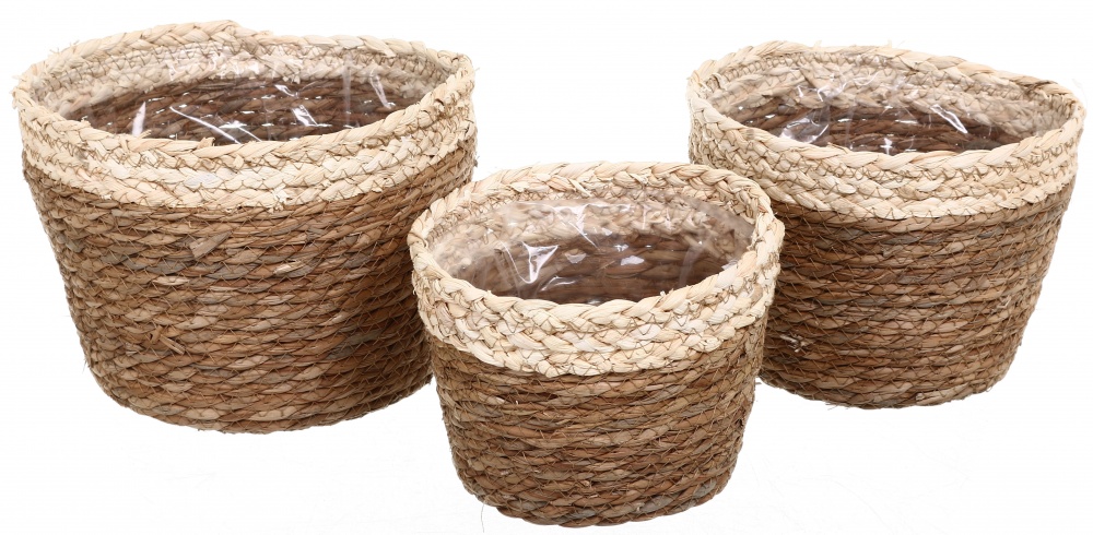 Кашпо ПВХ флористическое 25x19 см FWP23-1-1 круглый коричневый с бежевым