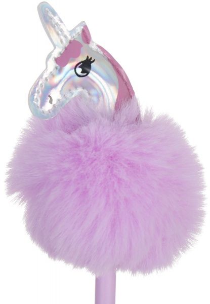 Ручка шариковая Пушистый фиолетовый единорог 