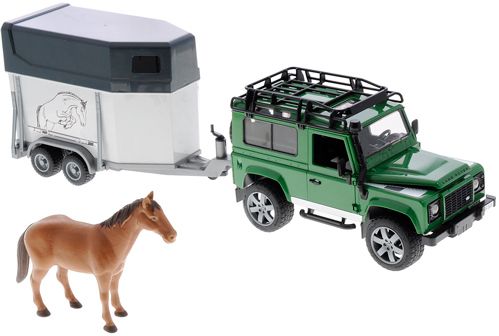 Джип Bruder Land Rover Defender с прицепом и фигуркой лошади 1:16
