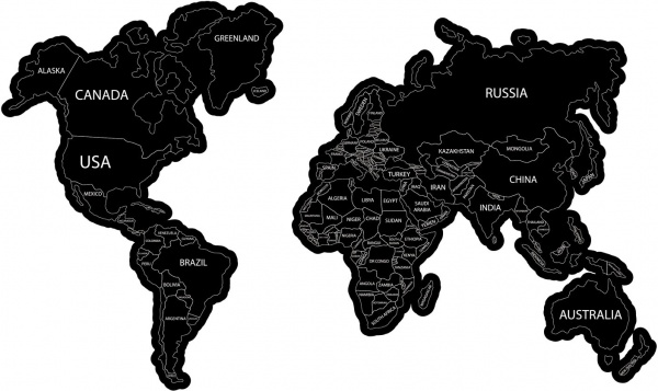 Картина Карта мира черная 80x140 см 