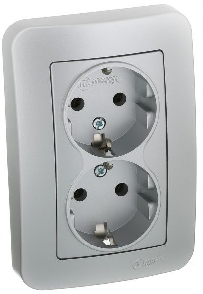 Розетка подвійна із заземленням Makel Lillium Natural без кришки сріблястий