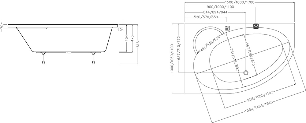 Ванна акрилова Ravak ASYMMETRIC II 150х100 см L