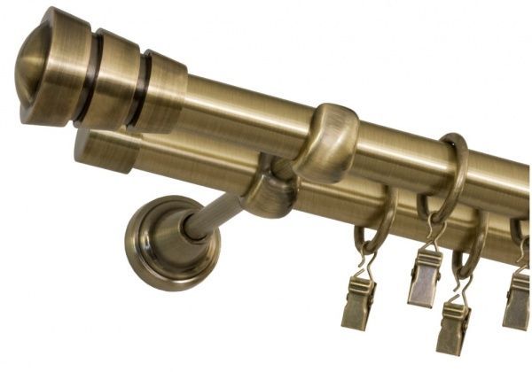 Карниз Bojanek FEDORA подвійний укомплектований d19 мм 160 см антична латунь 