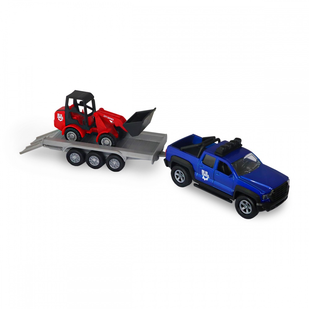 Ігровий набір TechnoDrive 1:43 Позашляховик з причіпом і навантажувачем (світло, звук) 510207.270