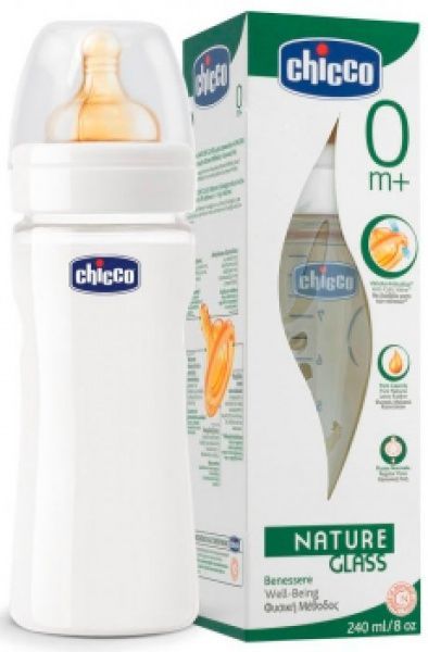 Пляшка дитяча Chicco скляна ВРА 240 мл з латексною соскою нормальний потік від 0+ 1шт