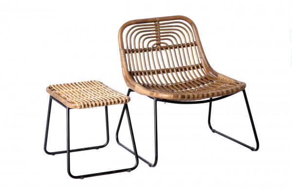 Кресло ротанговое Cruzo + табурет Конни 82x78x100 см натуральный 