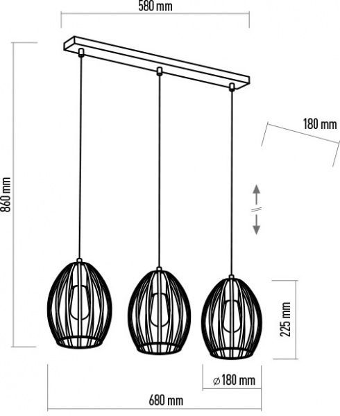 Подвес TK Lighting Liza 3PL 3x60 Вт E27 черный 
