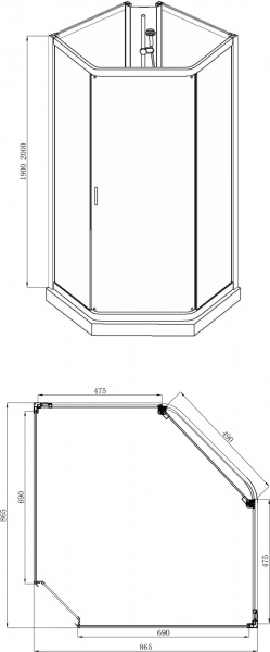 Душевой бокс Alex Baitler LITE 900x900x2050 мм R/L черный