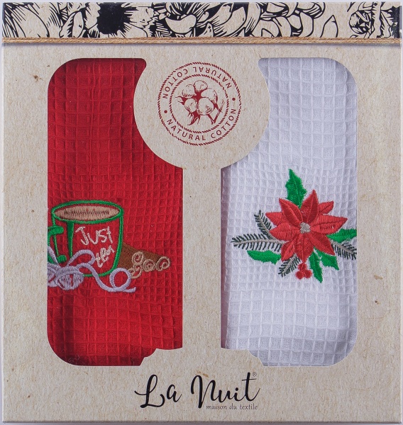 Набор полотенец вафельных Рождественный (2 шт./уп.) 45x60 см мульти Luna 