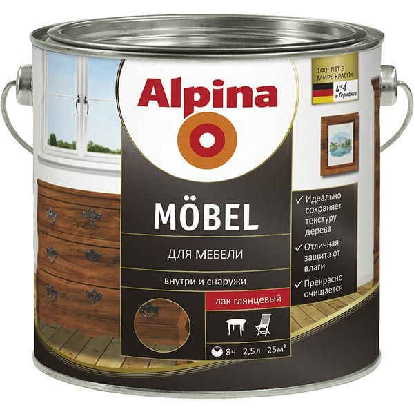 Лак мебельный Mobel GL Alpina глянец 2,5 л