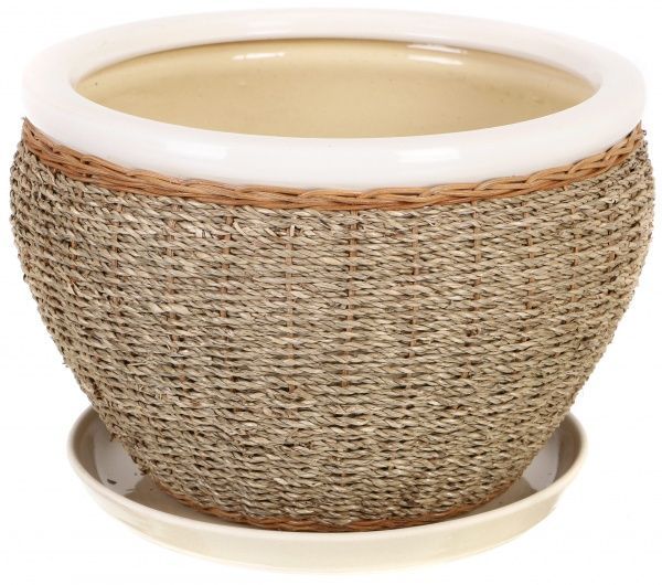 Горшок керамический Плетеный круглый 22,6л бежевый (2598б п) 