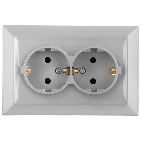 Розетка подвійна із заземленням Underprice Vesta срібло