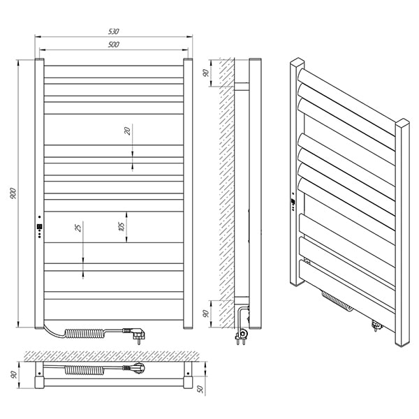 Рушникосушарка електрична Laris Лавина ЧФ10 500х900 (ліве підключення)