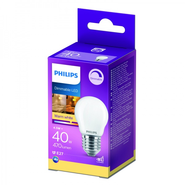 Лампа светодиодная Philips FIL DIM P45 4,5 Вт E27 2700 К 220 В прозрачная 929002430266 