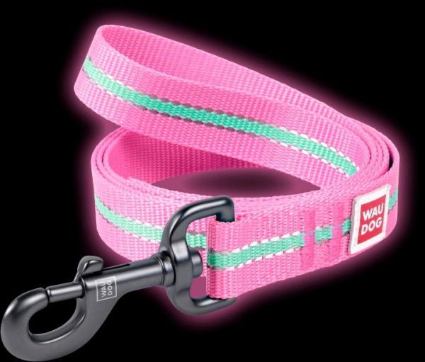 Поводок WAUDOG Nylon светонакопительный 1,5х122 см розовый