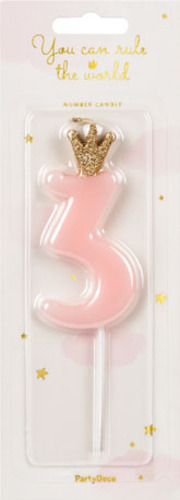 Свеча для торта Partydeco цифра 3 пастель розовая 9,5 см (SCU6-3-081J)
