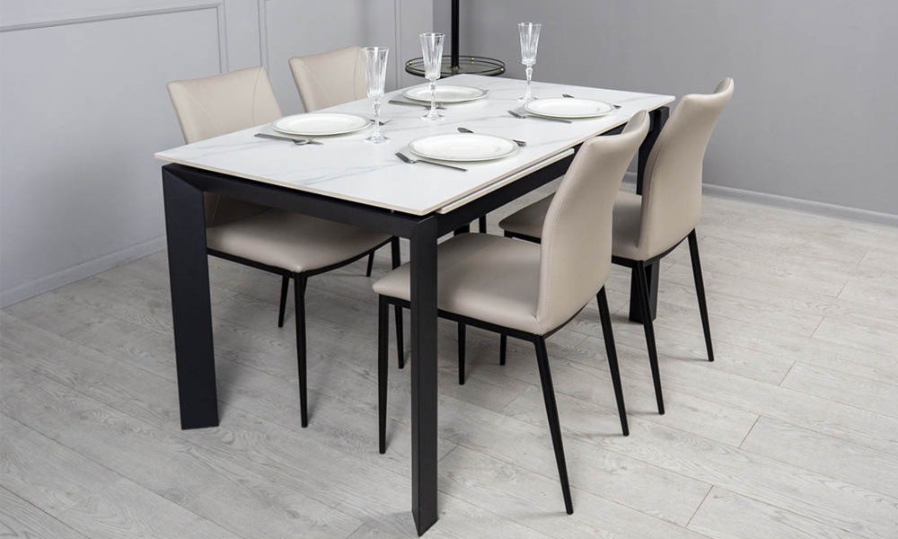 Стол обеденный Ларс 1200(1700)x800x750мм белый матовый/черный