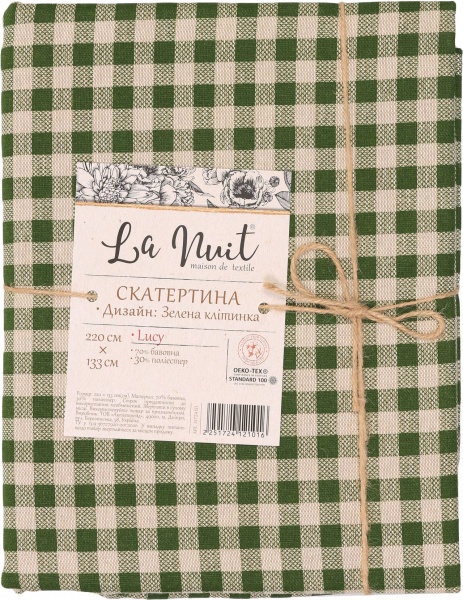 Скатерть Lucy Зеленая клетка 133x220 см зеленый La Nuit 