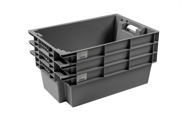 Ящик для зберігання Пласт-Бокс поворотний суцільний сірий для харчових продуктів 200x600x400 мм