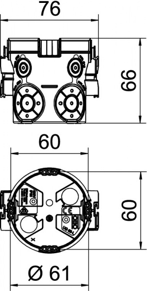 Коробка установча OBO Bettermann UG 66-L для цегляної стіни з мембранами 61х66 без гвинтів поліпропілен 2003708 