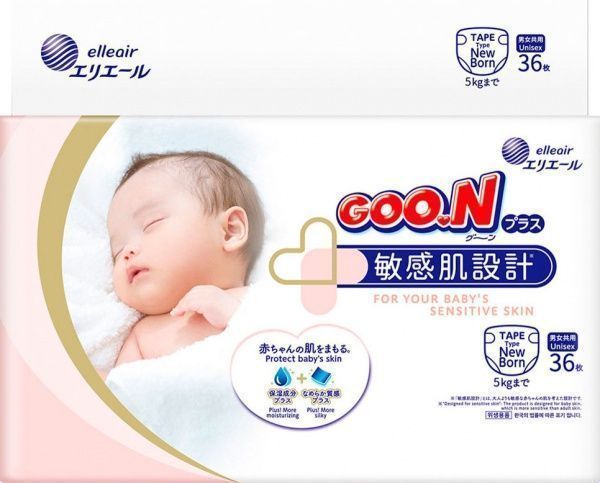 Подгузники Goon Plus для новорожденных до 5 кг SS на липучках унисекс 36 шт./уп.