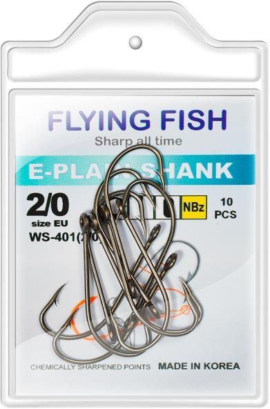 Гачок Flying Fish рибальский E-PLAIN SHANK №2/0 0,54 г 10 шт. WS-401(2/0)