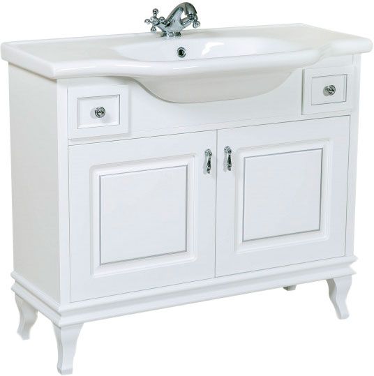 Тумба напольная Aqua Rodos Беатриче 100 белая патина хром с умывальником 081300-u New Klasik