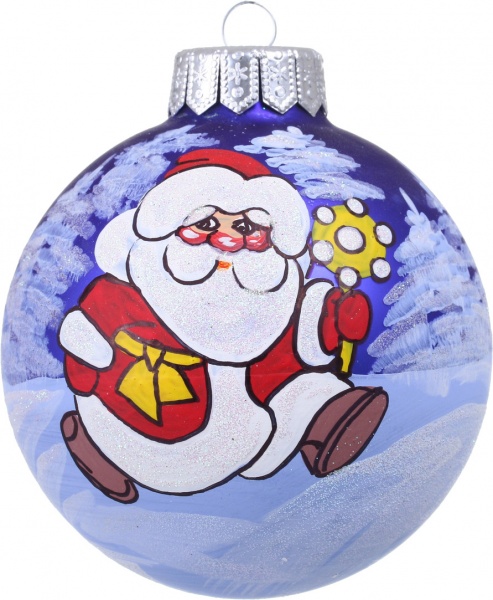 Шар новогодний зимние краски ручной работы стеклянный d 100 мм разноцветный