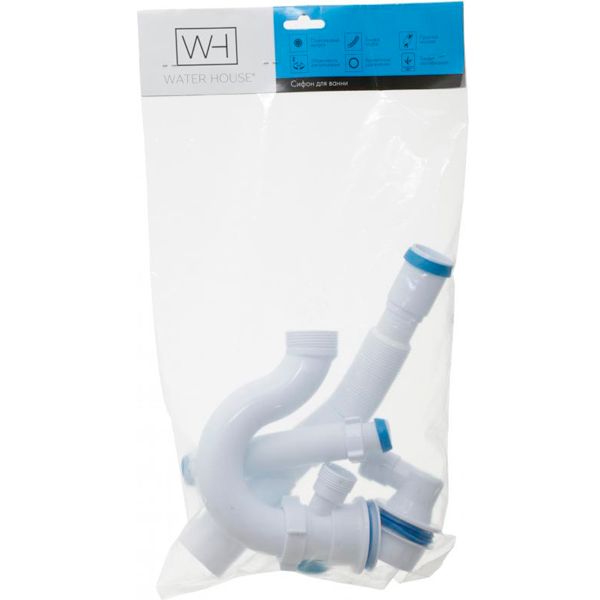 Сифон для ванны Water House (Эконом), пробка, с пласт. переливом, гибкая труба 40 * 50 (регулируемые.) SV 01