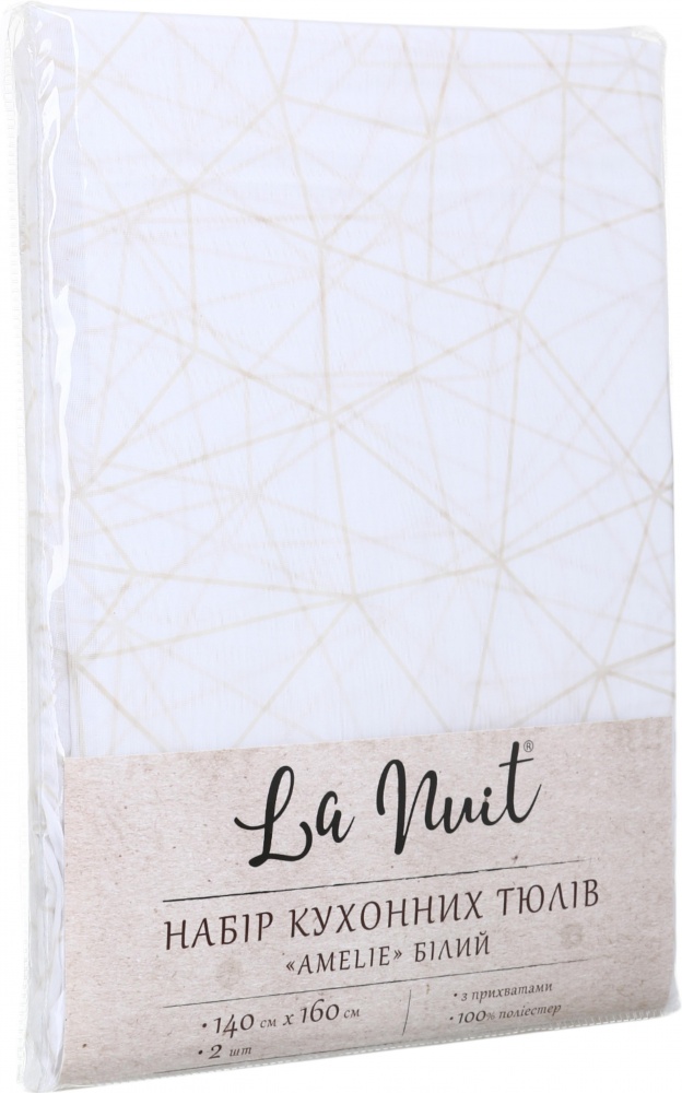 Тюль кухонна Amelie 2 шт. з прихватами білий 140х160 см La Nuit