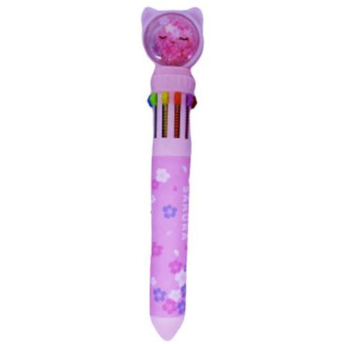 Ручка кулькова Котик з блискітками рожевий 10 кольорів 