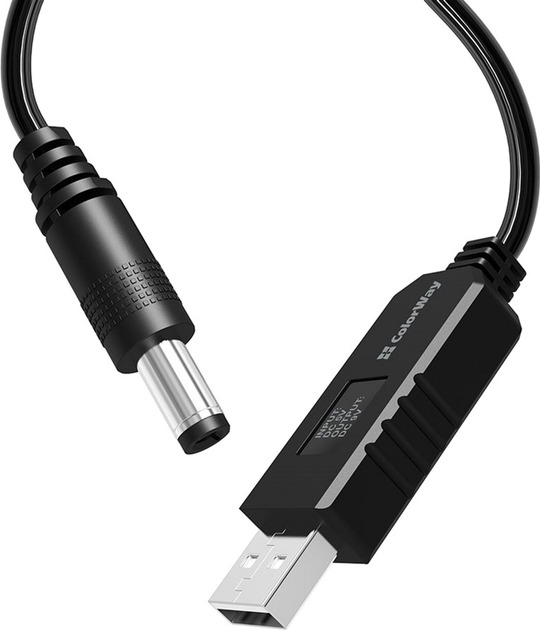 Кабель ColorWay 9V (USB-DC 5.5х2.5mm) 1 м чорний (CW-CBUD066-BK)