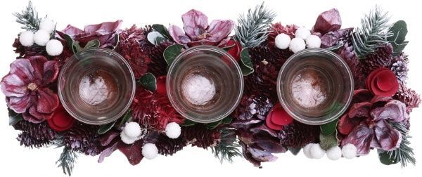 Вінок-свічник з шишками і сухоцвітами на 3 свічки 37х13х7,5 см 