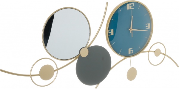 Годинник настінний металевий 90х40 см бірюзовий із золотим