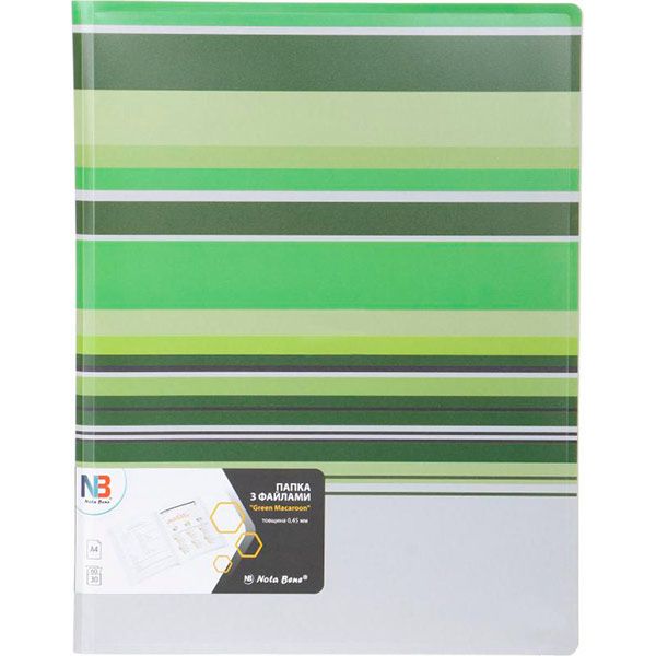 Папка с файлами А4 0,45 мм зеленая Nota Bene