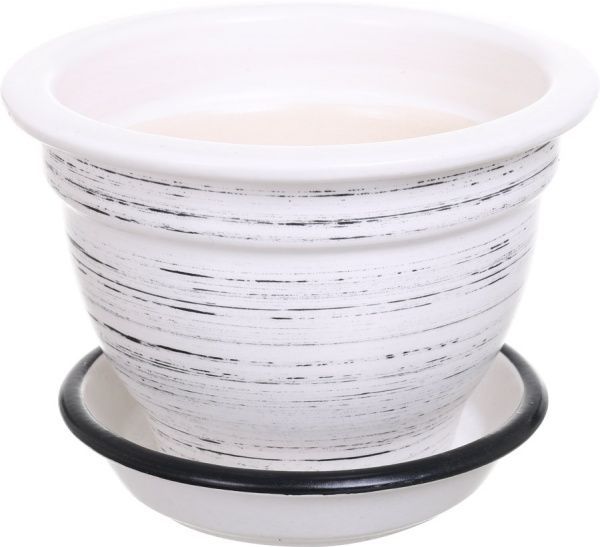 Горщик керамічний Фіалочниця глянець круглий 0,5л чорно-білий (035-0-050) 