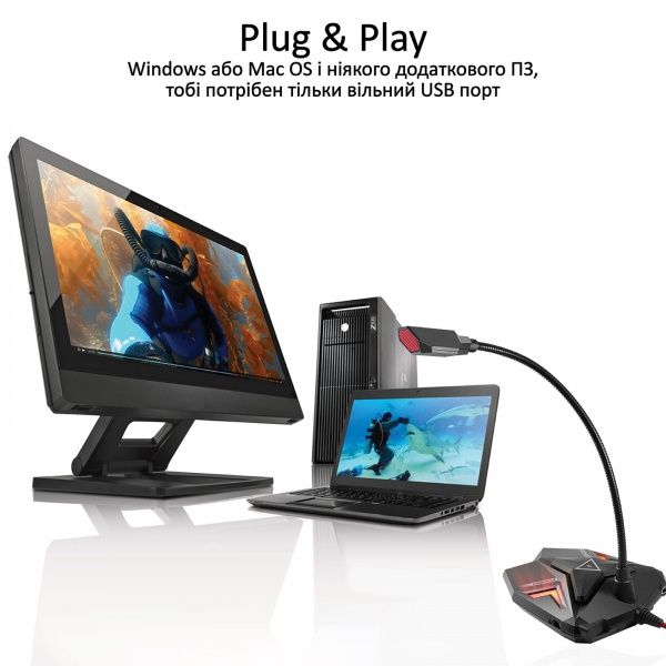 Мікрофон Promate Streamer LED, USB Maroon