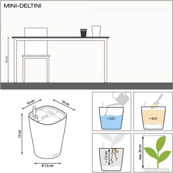 Кашпо Lechuza Mini-Deltini квадратный 0,4л белый (14950) 