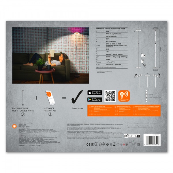 Торшер Ledvance FLOOR UPDOWN SMART Wi-Fi 24 Вт черный 